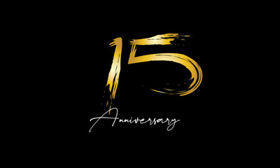 Number 15 Anniversary Handwriting Gold Abstract Logo
