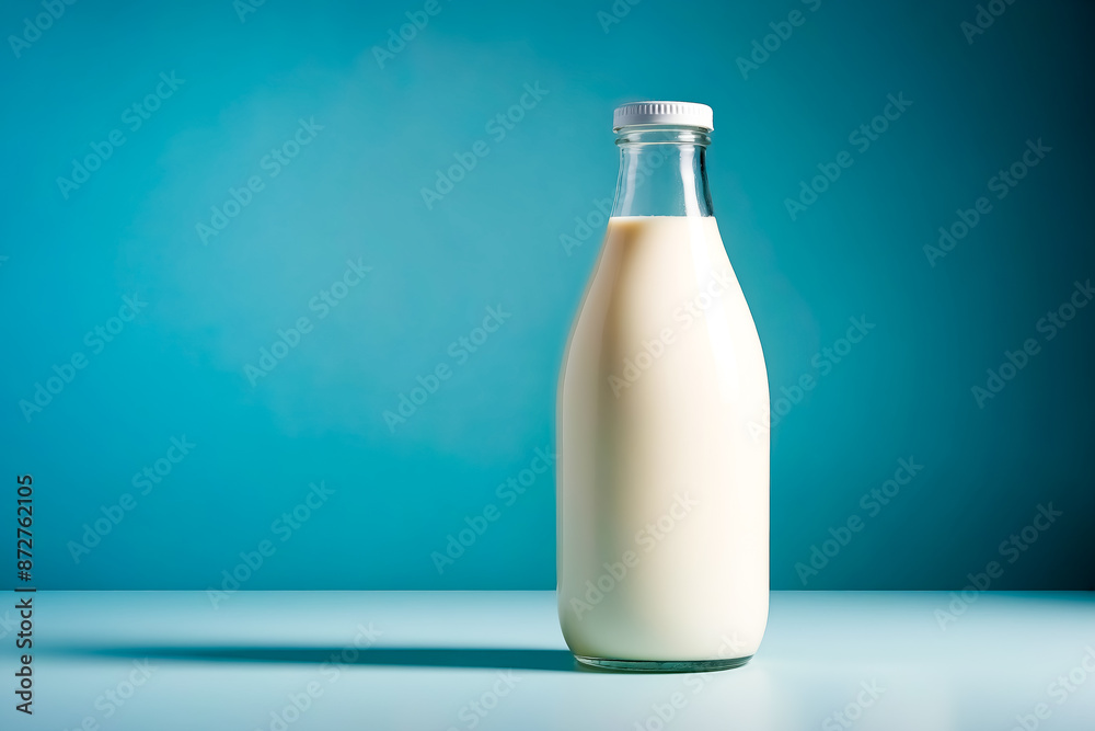 Canvas Prints Glass Bottle of Milk on Teal Background