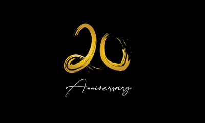 Number 20 Anniversary Handwriting Gold Abstract Logo