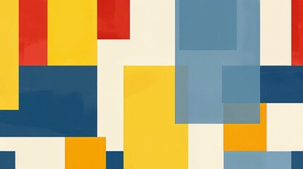Abstract Geometric Design With Red, Yellow, Blue, and White Shapes on a White Background, retro vintage