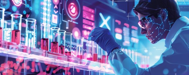 Scientist conducting advanced medical research in a futuristic laboratory