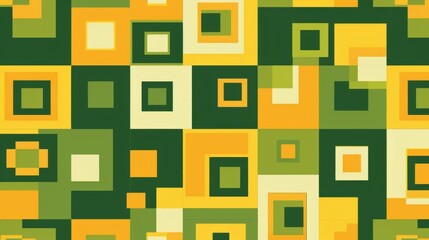 Abstract Geometric Pattern With Yellow, Green, and Beige Squares, retro vintage
