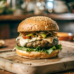 Delicious fastfood grilled fresh tasty burger