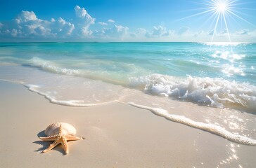 Tropical Beach Seashell Starfish White Sand