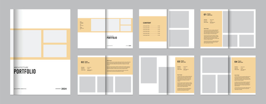 Architecture portfolio presentation, architecture portfolio layout design template for print, a4 size booklet template for architecture and interior design.	