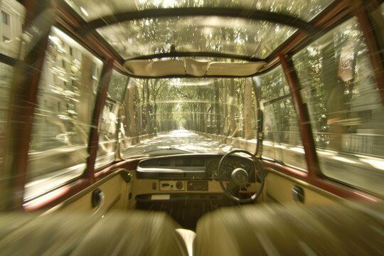 Immersive perspective of high speed driving experience from within the car interior