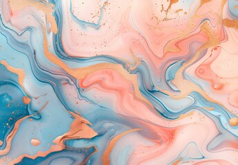 Fototapeta premium Abstract Pastel Marble Pattern With Peach, Blue And Gold