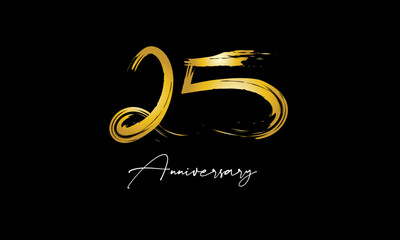 Number 25 Anniversary Handwriting Gold Abstract Logo