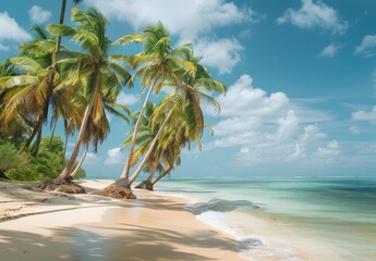 Fototapeta premium Tropical Paradise Beach with Palm Trees
