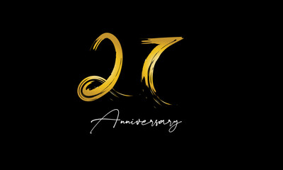 Fototapeta premium Number 27 Anniversary Handwriting Gold Abstract Logo