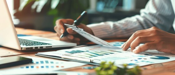 Fototapeta premium Entrepreneur analyzing financial forecasts, budgeting, business growth