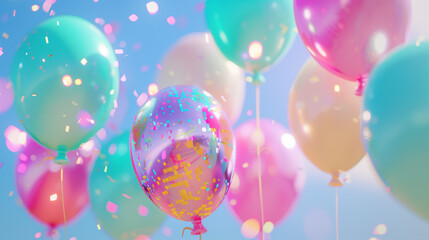 Colorful Pastel Balloons and Confetti, Decorational Background for Birthday, Party Celebration Wallpaper.