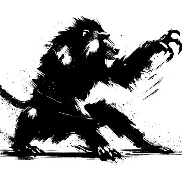 baboon; mandrill monkey in illustration in brush stroke painting