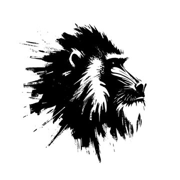 baboon; mandrill monkey in illustration in brush stroke painting
