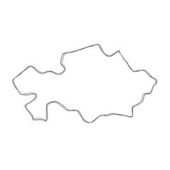 Kazakhstan country simplified map.Thin triple pencil sketch outline isolated on white background. Simple vector icon