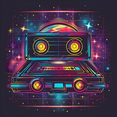 Fototapeta premium Retro Cassette Tape with Vibrant 80s-Inspired Mixtape Graphics
