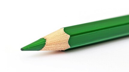 Green pencil and notebook against white backdrop