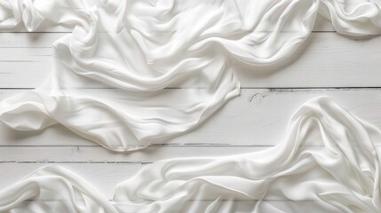 Obraz premium White silk material on white wooden backdrop with blank space