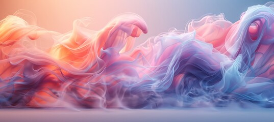 Abstract Pastel Colors 3D Smoke Background 3D Wave Banner Abstract Smoke Background in Soft Pastel Colors