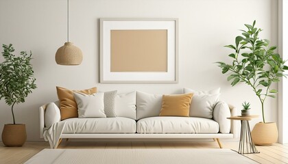 Creative Room Interior: Sofa, Modern Floor, and Blank Poster