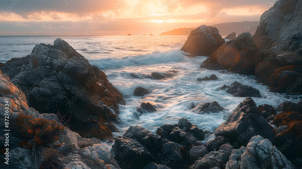 Canvas Prints the ocean is calm and the sun is setting