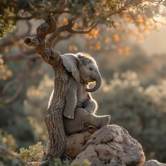 Fototapeta premium Lonely elephant on tree