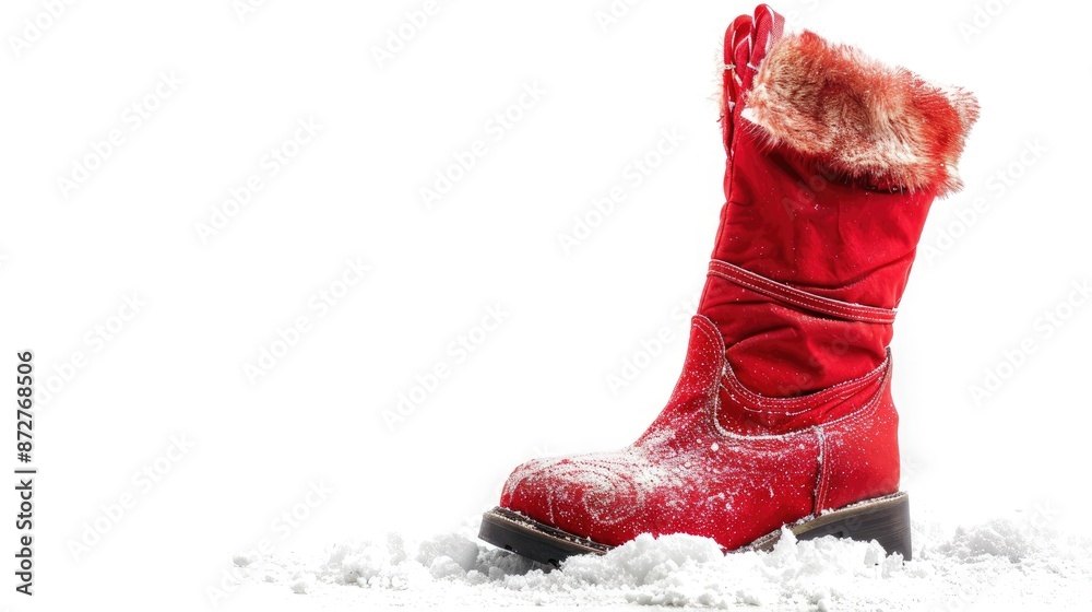 Sticker isolated white background with red christmas boot