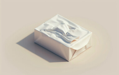 A wet cloth tissue package on a white background, isolated on the right side in an isometric view.
