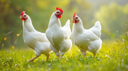 Fototapeta premium White Poultry Chickens for Sale GMOs vs Organic Feed