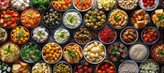 Fototapeta premium Collage of Many Popular Worldwide Breakfasts Lunches and Snacks