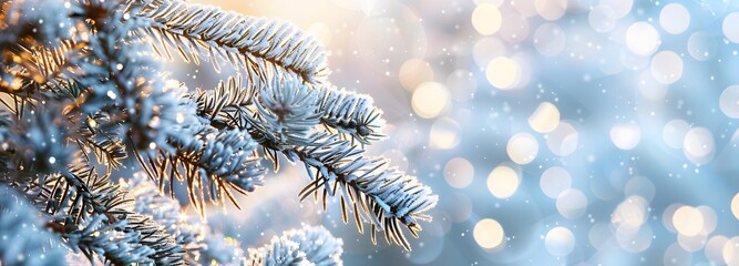 Frosted Pine Branch Winter Wonderland Background