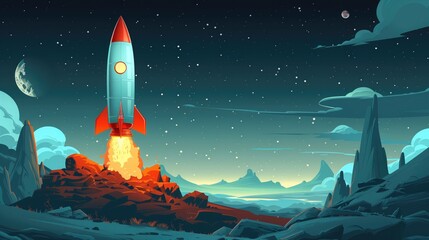 Fototapeta premium A rocket blasting off into space while others remain grounded, symbolizing the transformative power of strategic marketing to propel businesses to new heights of success 