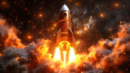 A rocket blasting off into space while others remain grounded, symbolizing the transformative power of strategic marketing to propel businesses to new heights of success