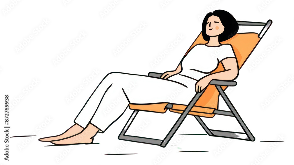 Sticker PNG Women chilling on the beach chair furniture sitting drawing.