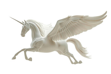 White pegasus flying against a transparent background, with no shadows or text.