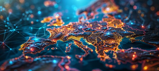 Abstract Digital Map of Europe Concept with Global Network and Connectivity