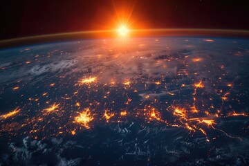 blue sunrise, view of earth from space 