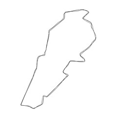 Lebanon country simplified map.Thin triple pencil sketch outline isolated on white background. Simple vector icon