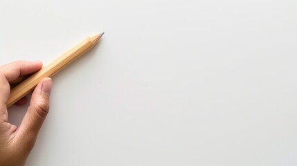 Obraz premium Large wooden pencil in hand on white background with space for text
