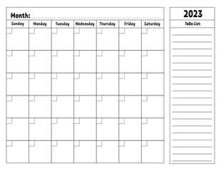 Blank calendar template for one month without dates. Colorful design with a cute character. Vector illustration.