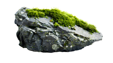 Mossy stone isolated on transparent  background