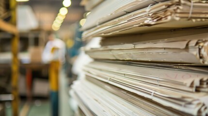 Stack of papers close up in a factory