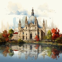 Naklejka premium Modern Milan: Minimalistic Illustration of Italian City