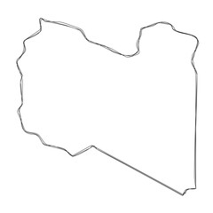 Libya country simplified map.Thin triple pencil sketch outline isolated on white background. Simple vector icon