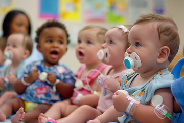 Obraz premium Group of Happy Babies with Pacifiers