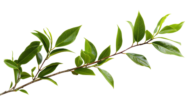 Beautiful tea tree branch with leaves isolated on a transparent background.