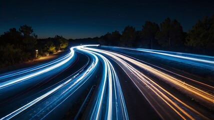 fast waves of light on highway, road in night graphic design, background wallpaper