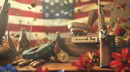Commemorating heroes: memorial day design with flags and sailor hats