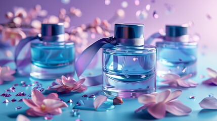 Blue Perfume Bottles With Flowers
