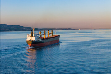 Bulk carrier or bulker is a merchant ship for unpackaged bulk cargo. Aerial wide shot